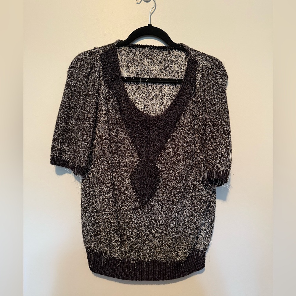 Textured Black & White Knit Sweater Top